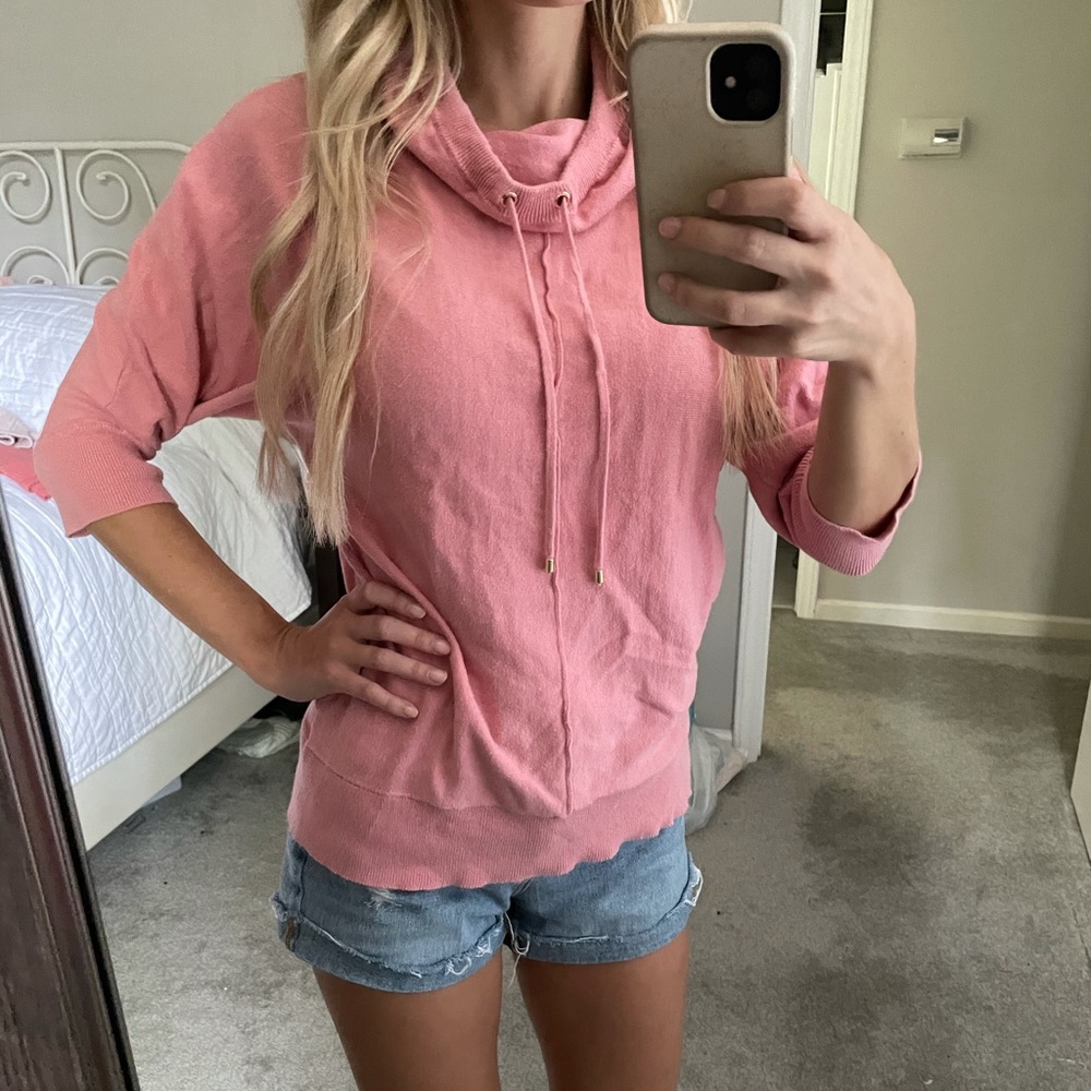 Pink short sleeve cowl neck sweater